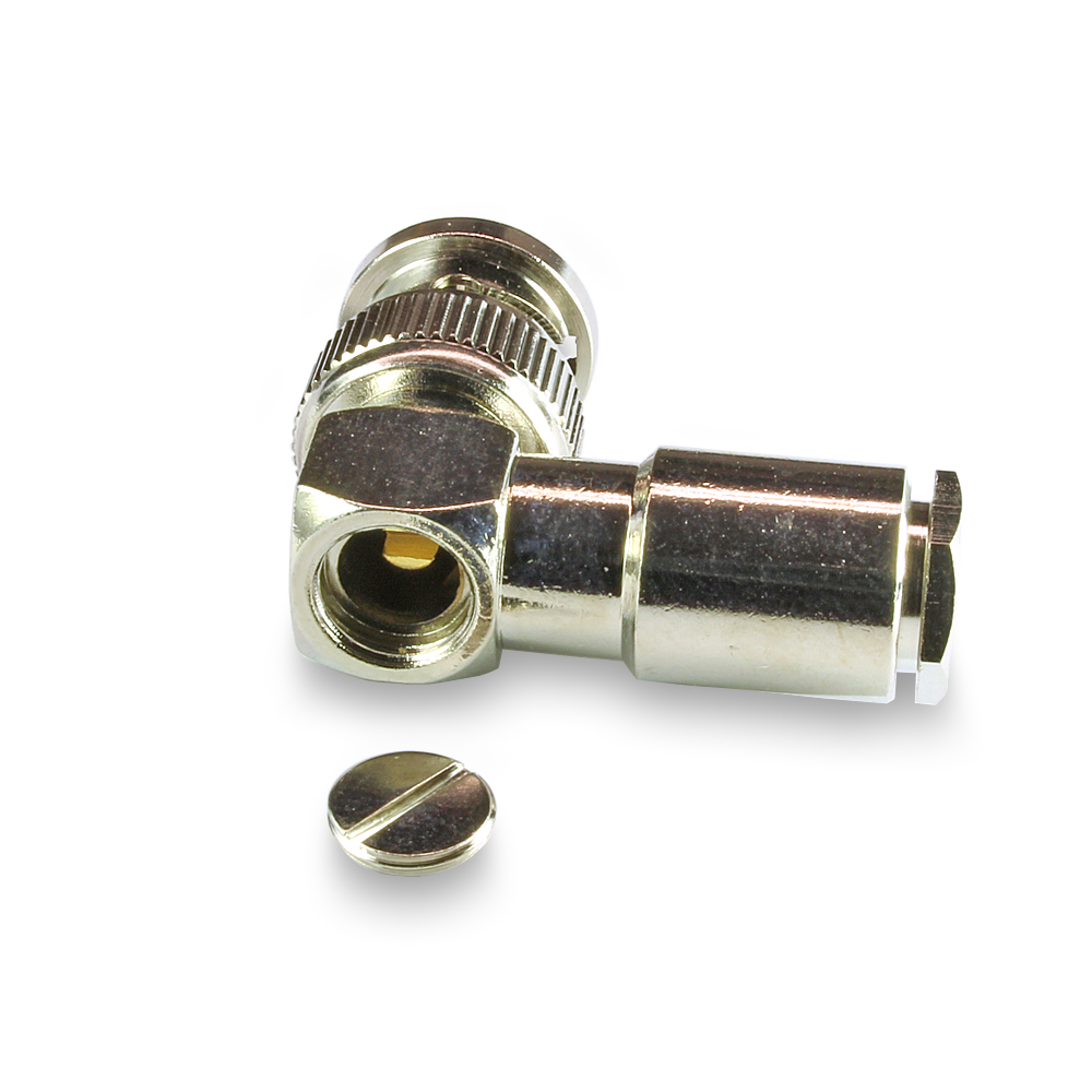 Разъем B-122F BNC(male) на кабели RG-58, LMR-195, сборный, угловой