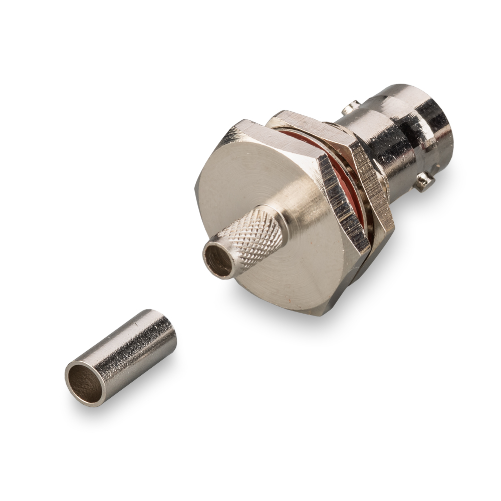 Разъем B-231F BNC(female) под кабели RG-58, LMR-195, обжимной, на корпус, герметичный с гайкой, резьба 1/2"-28